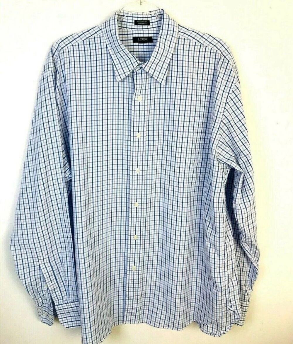 J Crew Button Up Shirt Men's XL 17 - 17.5 Blue Plaid Cotton Preppy Work School